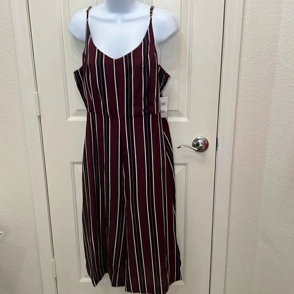 BP Jump Suit Size XL Adjustable Straps Side Zipper Burgundy Striped